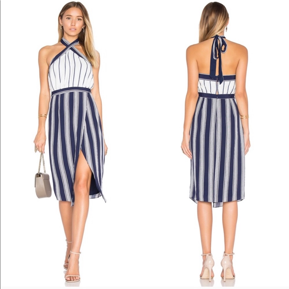 Blue and white striped dress